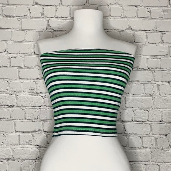 Green Striped Ribbed Tube/Cropped Top - NWT - Picture 1 of 2